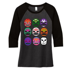 Masks Mexican Wrestling Mask Women's Tri-Blend 3/4-Sleeve Raglan Shirt