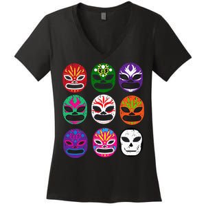 Masks Mexican Wrestling Mask Women's V-Neck T-Shirt