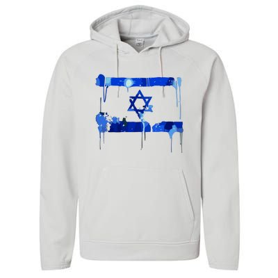 Marina Medvin Wearing Distressed Israeli Flag Performance Fleece Hoodie