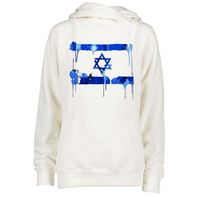 Marina Medvin Wearing Distressed Israeli Flag Womens Funnel Neck Pullover Hood