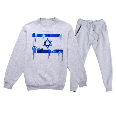 Marina Medvin Wearing Distressed Israeli Flag Premium Crewneck Sweatsuit Set