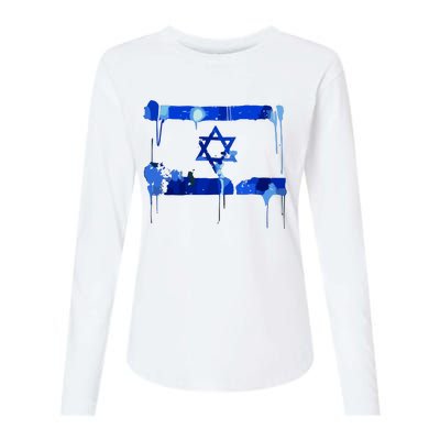 Marina Medvin Wearing Distressed Israeli Flag Womens Cotton Relaxed Long Sleeve T-Shirt