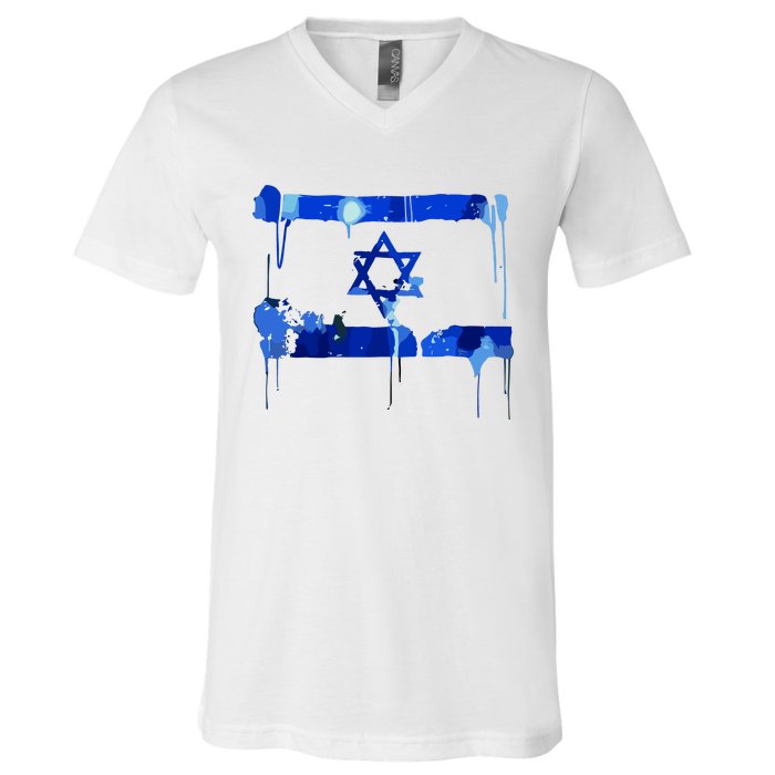 Marina Medvin Wearing Distressed Israeli Flag V-Neck T-Shirt