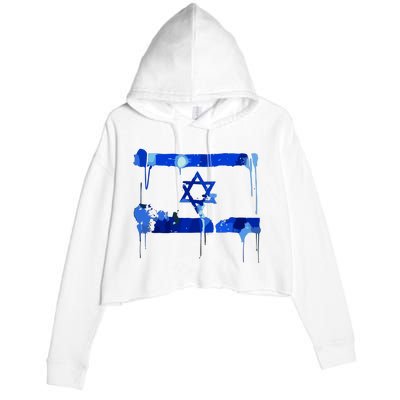 Marina Medvin Wearing Distressed Israeli Flag Crop Fleece Hoodie