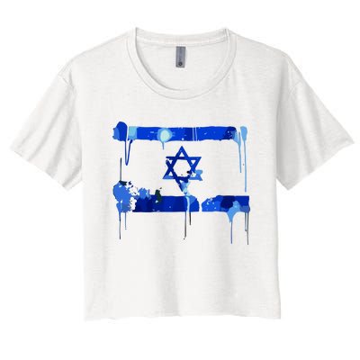 Marina Medvin Wearing Distressed Israeli Flag Women's Crop Top Tee