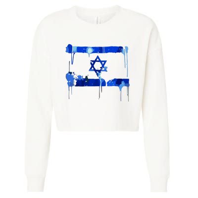 Marina Medvin Wearing Distressed Israeli Flag Cropped Pullover Crew