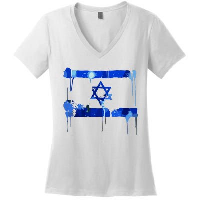 Marina Medvin Wearing Distressed Israeli Flag Women's V-Neck T-Shirt