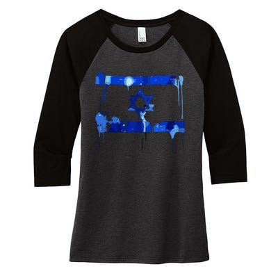 Marina Medvin Wearing Distressed Israeli Flag Women's Tri-Blend 3/4-Sleeve Raglan Shirt