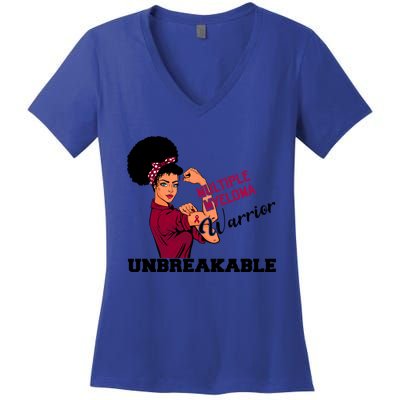 Multiple Myeloma Warrior Unbreakable African American Cool Gift Women's V-Neck T-Shirt