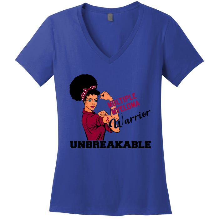 Multiple Myeloma Warrior Unbreakable African American Cool Gift Women's V-Neck T-Shirt