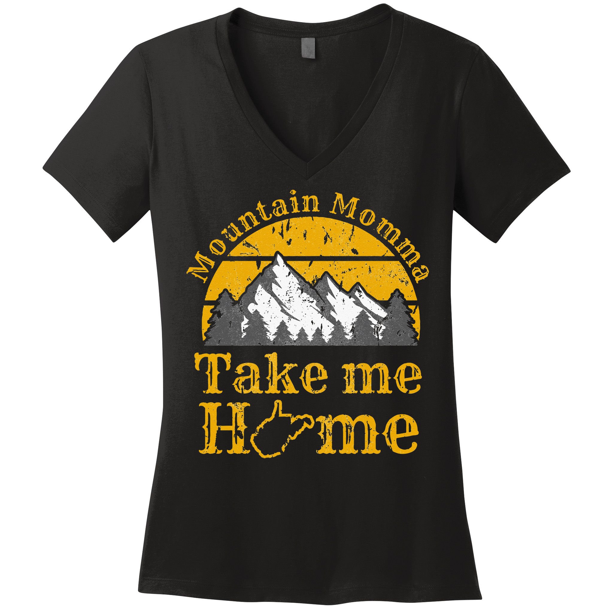 Mountain Momma West Virginia Take Me Home WV Map Mountains Women's V-Neck T-Shirt