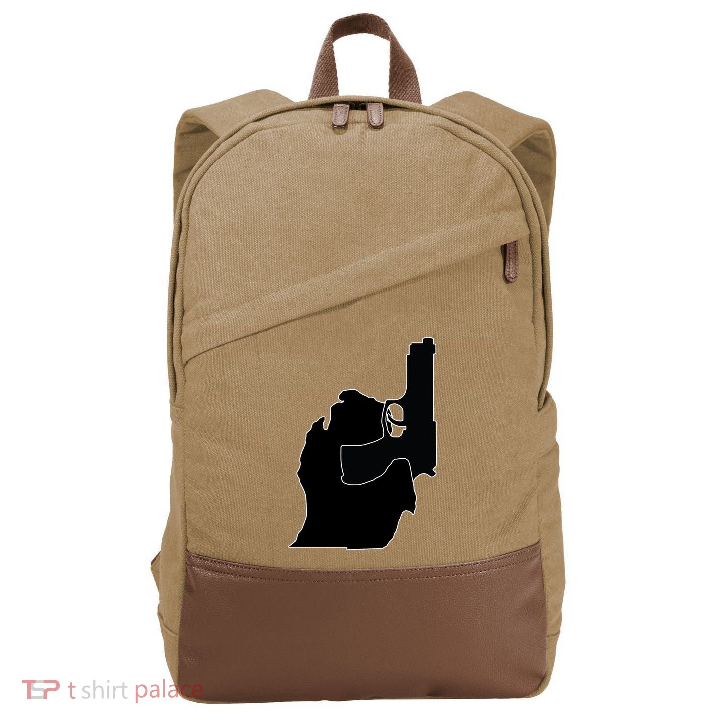 Michigan Mitten With Gun Design Cotton Canvas Backpack