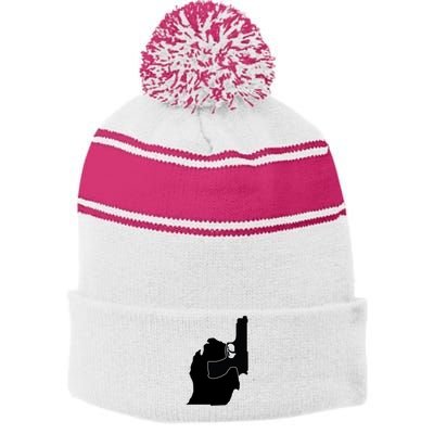 Michigan Mitten With Gun Design Stripe Pom Pom Beanie
