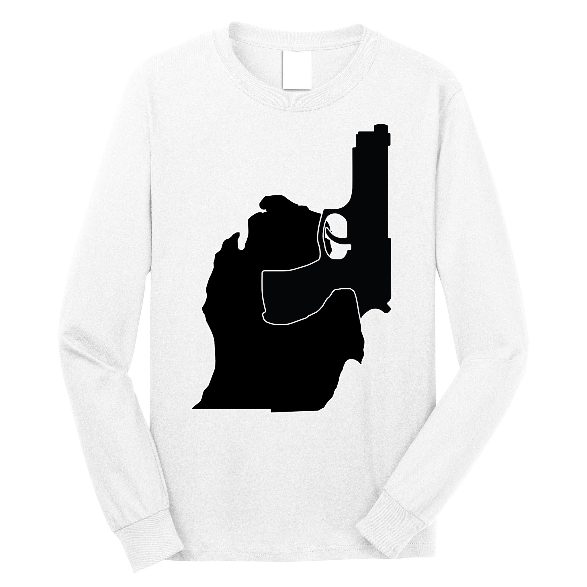 Michigan Mitten With Gun Design Long Sleeve Shirt