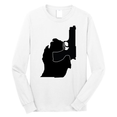 Michigan Mitten With Gun Design Long Sleeve Shirt