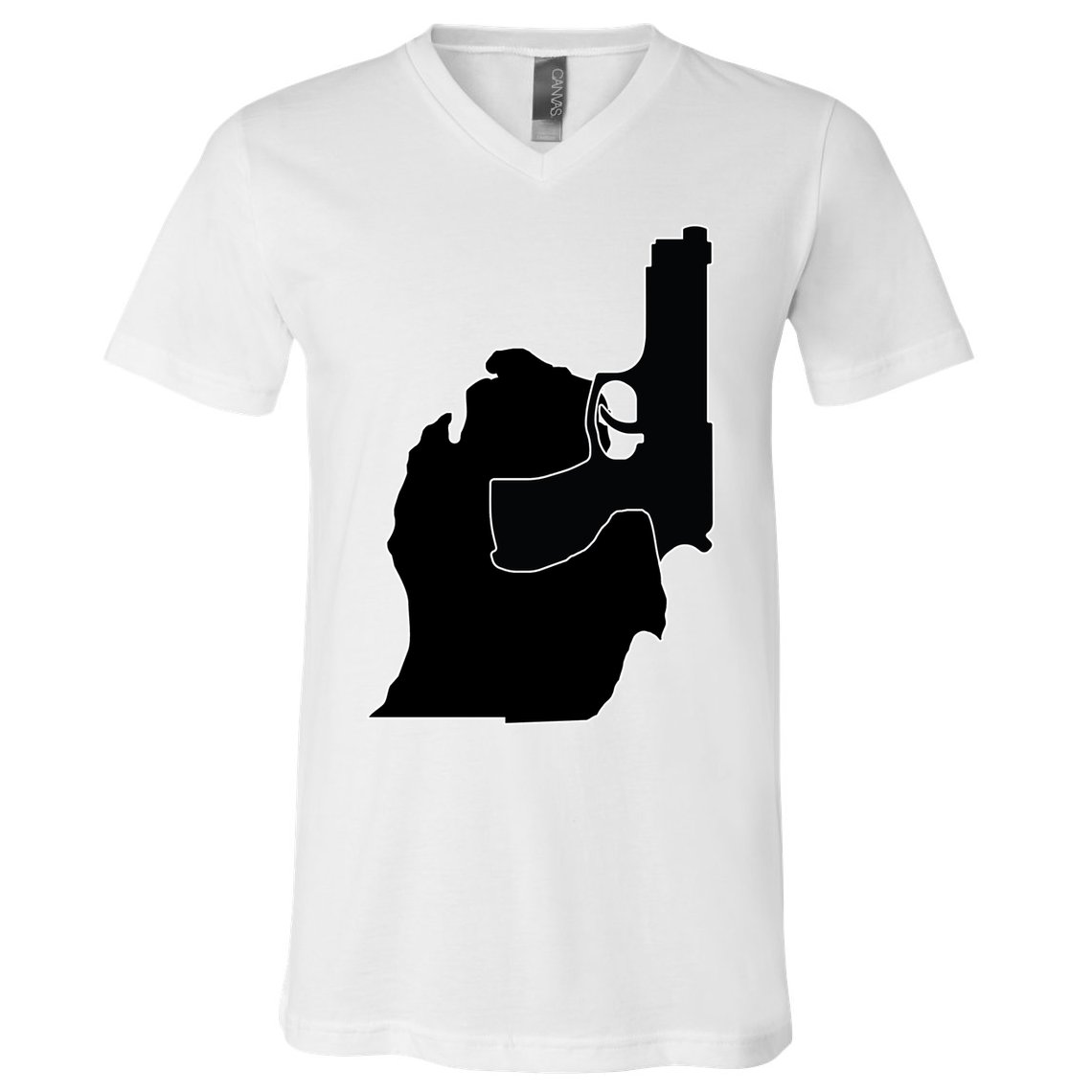 Michigan Mitten With Gun Design V-Neck T-Shirt