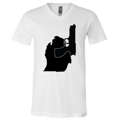 Michigan Mitten With Gun Design V-Neck T-Shirt