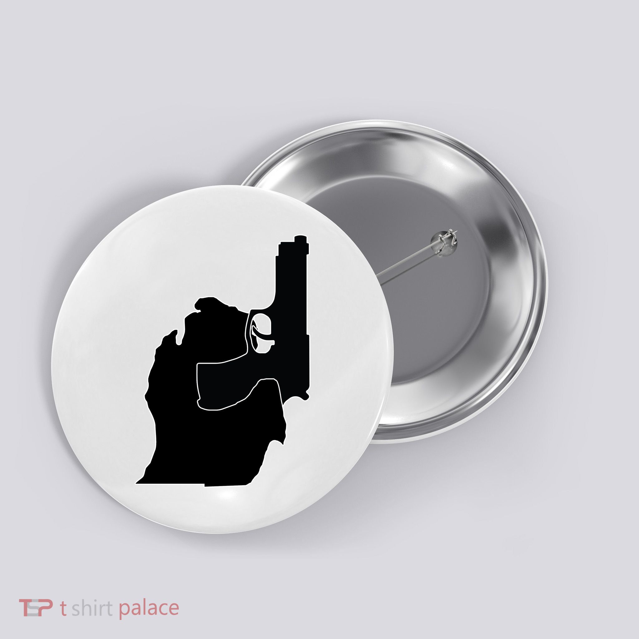 Michigan Mitten With Gun Design Button
