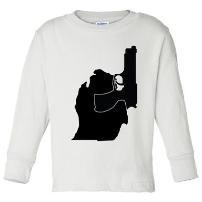 Michigan Mitten With Gun Design Toddler Long Sleeve Shirt