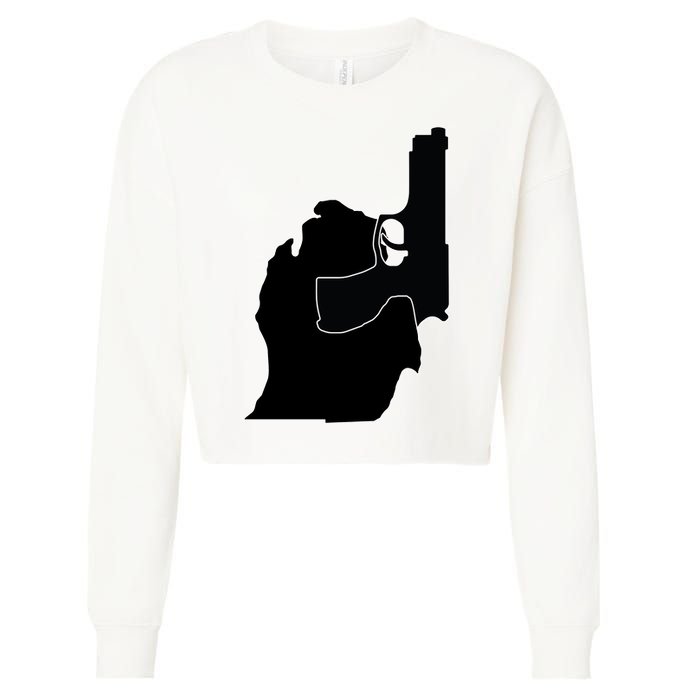 Michigan Mitten With Gun Design Cropped Pullover Crew