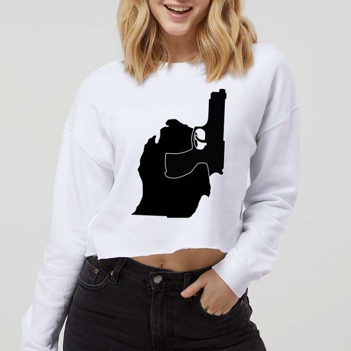 Michigan Mitten With Gun Design Cropped Pullover Crew