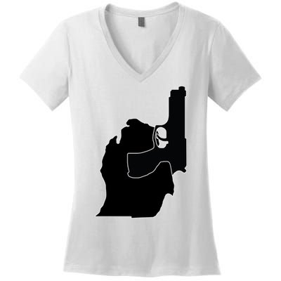 Michigan Mitten With Gun Design Women's V-Neck T-Shirt