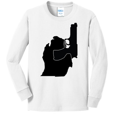 Michigan Mitten With Gun Design Kids Long Sleeve Shirt