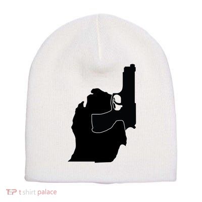 Michigan Mitten With Gun Design Short Acrylic Beanie