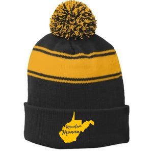 Mountain Momma West Virginia State Map TShirt Stripe Pom Pom Beanie