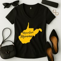 Mountain Momma West Virginia State Map TShirt Women's V-Neck T-Shirt