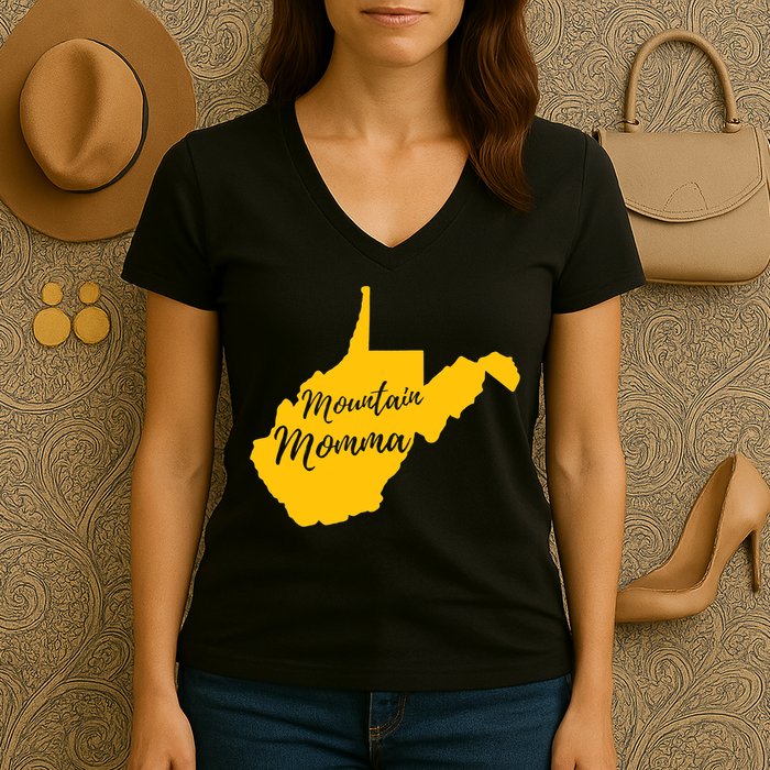 Mountain Momma West Virginia State Map TShirt Women's V-Neck T-Shirt