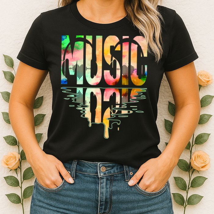 Music Mirrored Watercolor Logo Womens T-Shirt