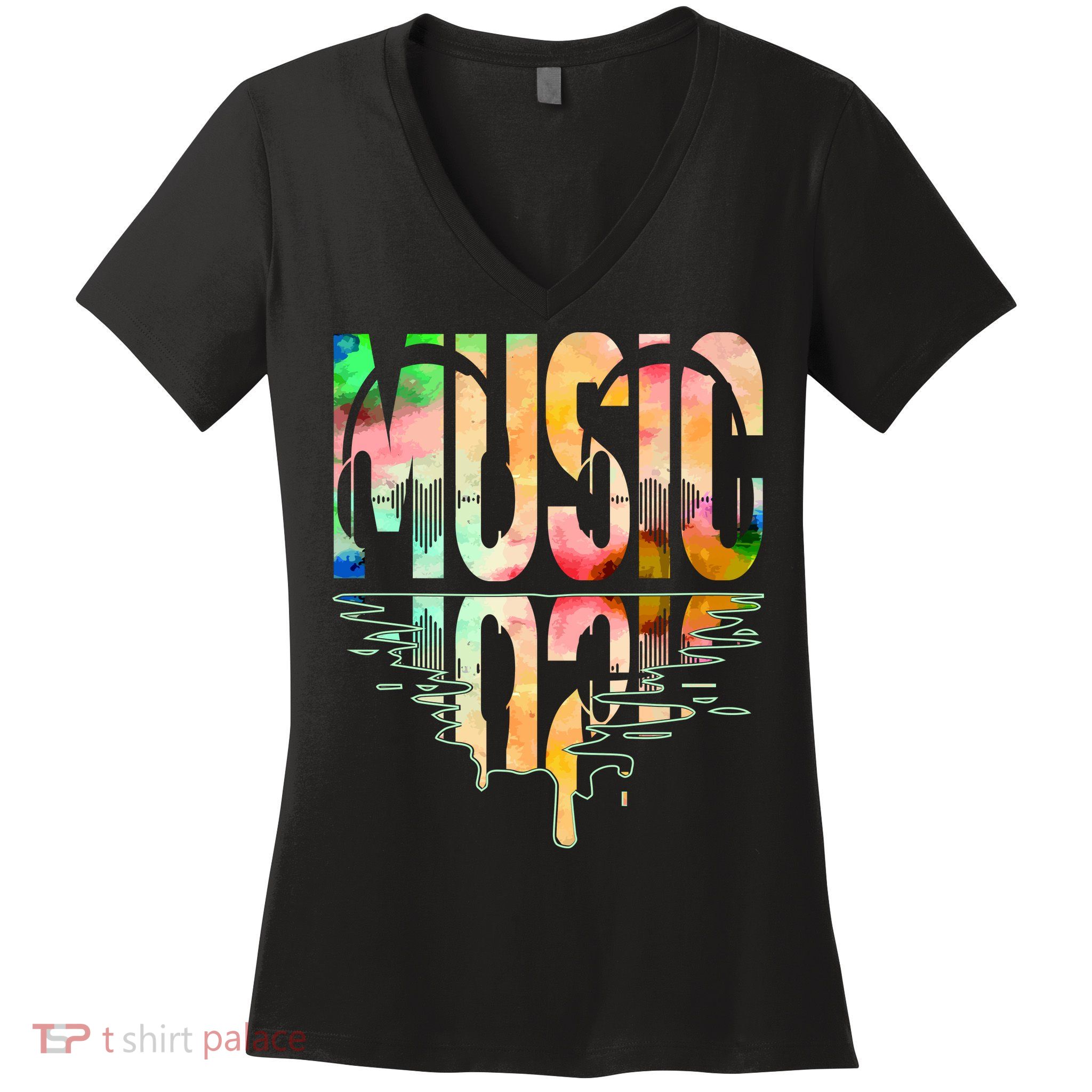 Music Mirrored Watercolor Logo Women's V-Neck T-Shirt