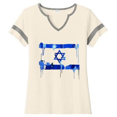 Marina Medvin Wearing Distressed Israeli Flag.Png Ladies Halftime Notch Neck Tee