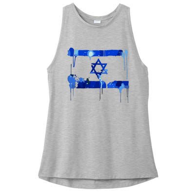 Marina Medvin Wearing Distressed Israeli Flag.Png Ladies PosiCharge Tri-Blend Wicking Tank