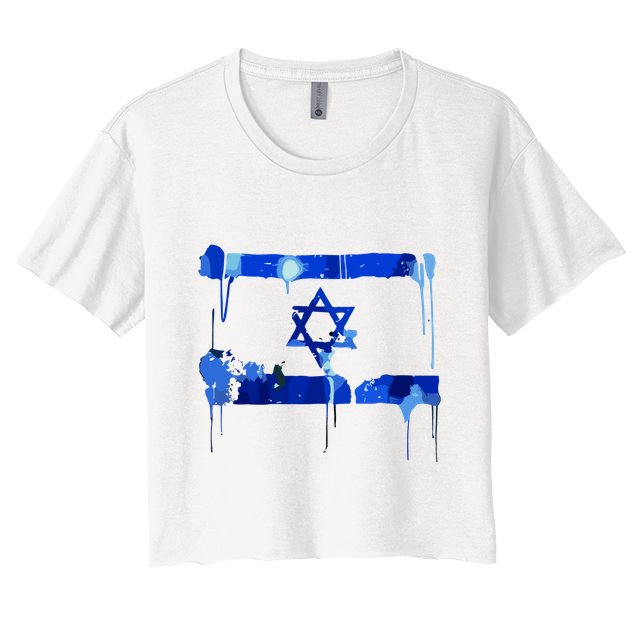 Marina Medvin Wearing Distressed Israeli Flag.Png Crop Top