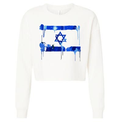 Marina Medvin Wearing Distressed Israeli Flag.Png Cropped Pullover Crew