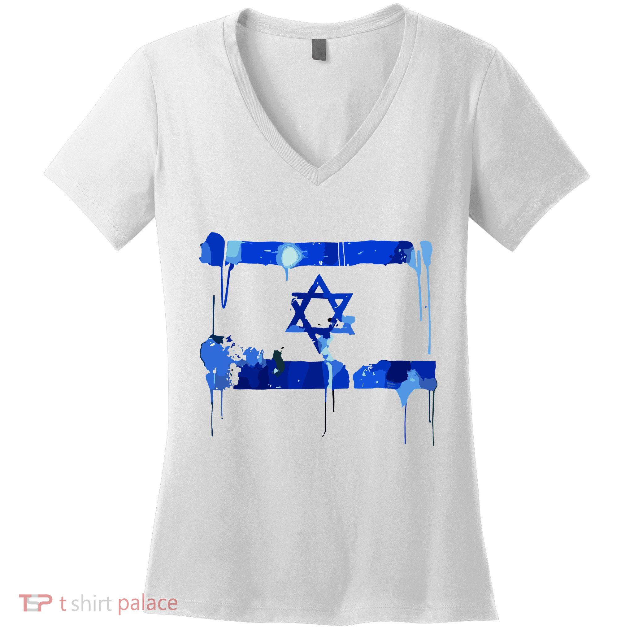 Marina Medvin Wearing Distressed Israeli Flag.Png Women's V-Neck T-Shirt
