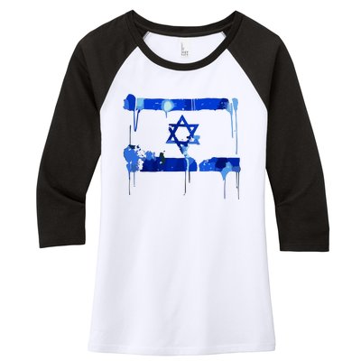 Marina Medvin Wearing Distressed Israeli Flag.Png Women's Tri-Blend 3/4-Sleeve Raglan Shirt