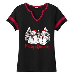 Mmyb Merry Winemas Snow Christmas Wine Lover Xmas Holiday Gift Ladies Halftime Notch Neck Tee