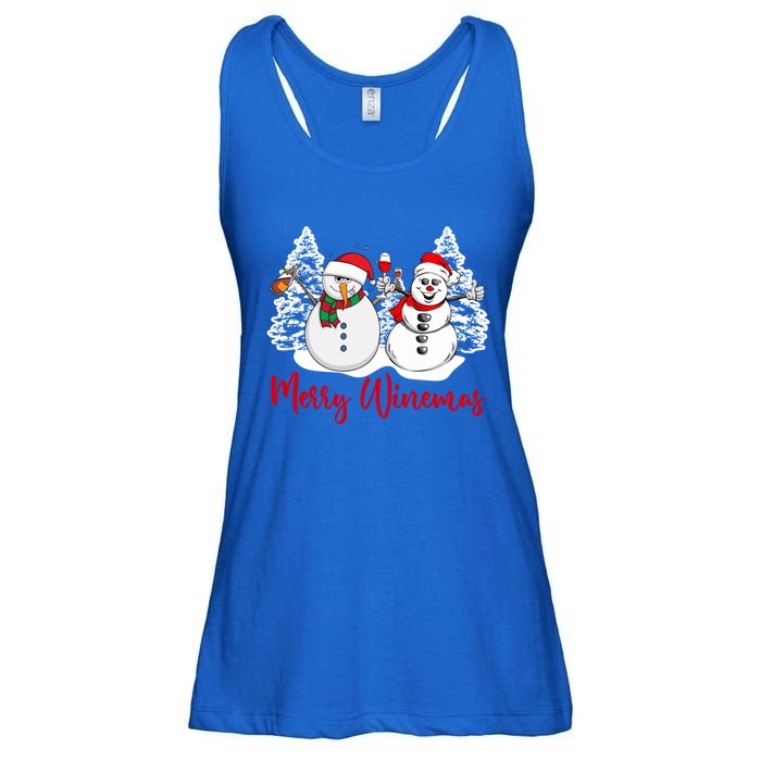 Mmyb Merry Winemas Snow Christmas Wine Lover Xmas Holiday Gift Ladies Essential Flowy Tank