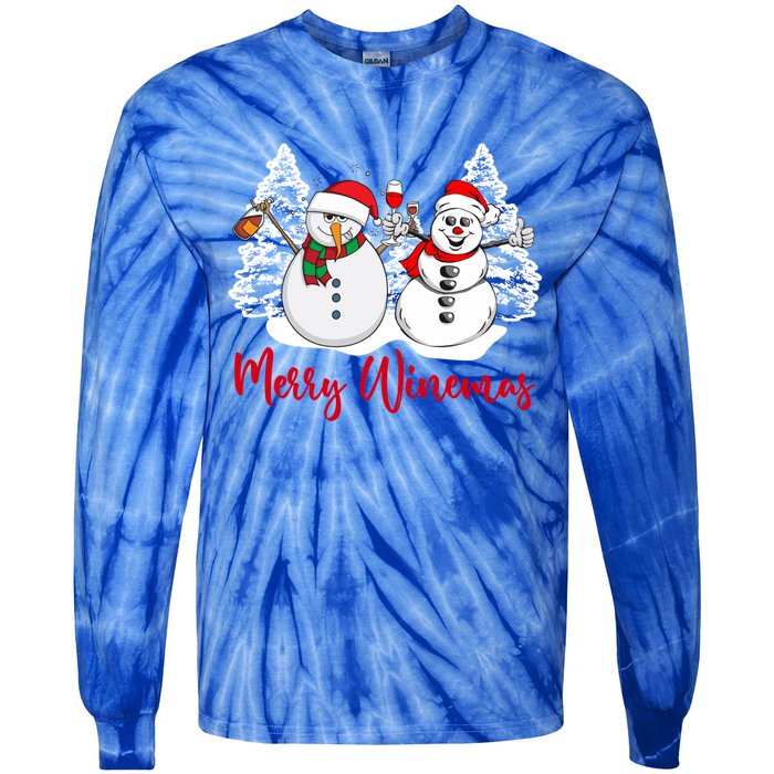 Mmyb Merry Winemas Snow Christmas Wine Lover Xmas Holiday Gift Tie-Dye Long Sleeve Shirt