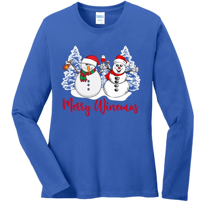 Mmyb Merry Winemas Snow Christmas Wine Lover Xmas Holiday Gift Ladies Long Sleeve Shirt