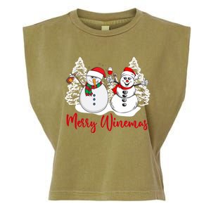 Mmyb Merry Winemas Snow Christmas Wine Lover Xmas Holiday Gift Garment-Dyed Women's Muscle Tee