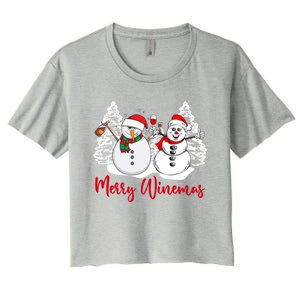 Mmyb Merry Winemas Snow Christmas Wine Lover Xmas Holiday Gift Women's Crop Top Tee