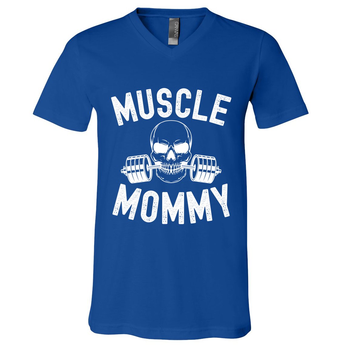 Muscle Mommy Weightlifter Mom Cool Skull Gym Mother Workout Cool Gift V-Neck T-Shirt