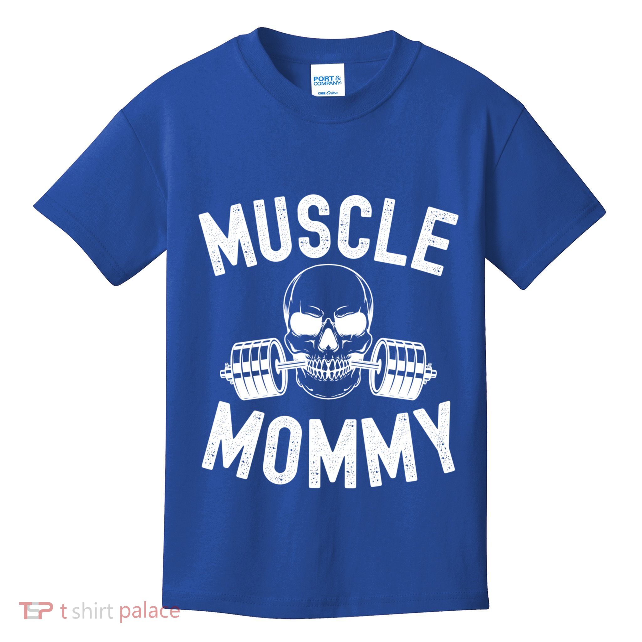 Muscle Mommy Weightlifter Mom Cool Skull Gym Mother Workout Cool Gift Kids T-Shirt
