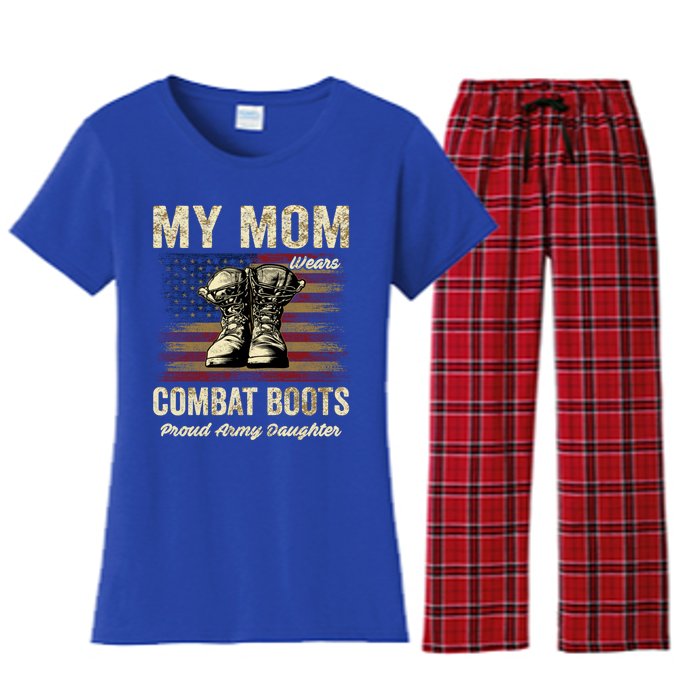 My Mom Wears Combat Boots Proud Army Daughter Veteran Mom Meaningful Gift Women's Flannel Pajama Set