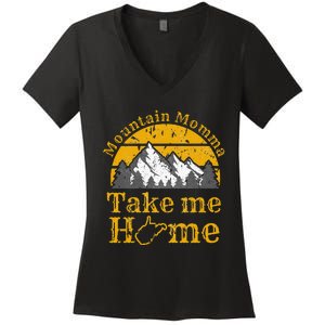 Mountain Momma West Virginia Take Me Home WV Map Mountains Women's V-Neck T-Shirt