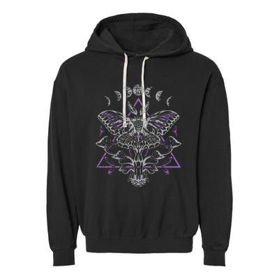 Mysterious Moth With Moon Crescent Gothic Moth Garment-Dyed Fleece Hoodie